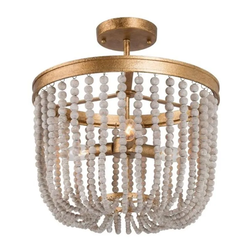 Uolfin Wooden Beaded Ceiling Light 4-Light - Vintage Gold