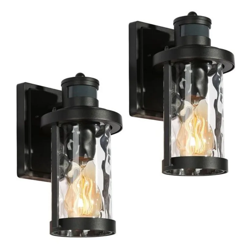 Uolfin Outdoor Wall Light 1-Light Hardwired Motion Sensor 10.5-in H 2-Pack - Matte Black