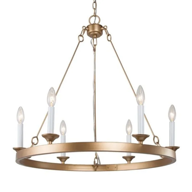 Uolfin Chandelier 6 -Light in Metal Branch Candle-Style - Matte Gold