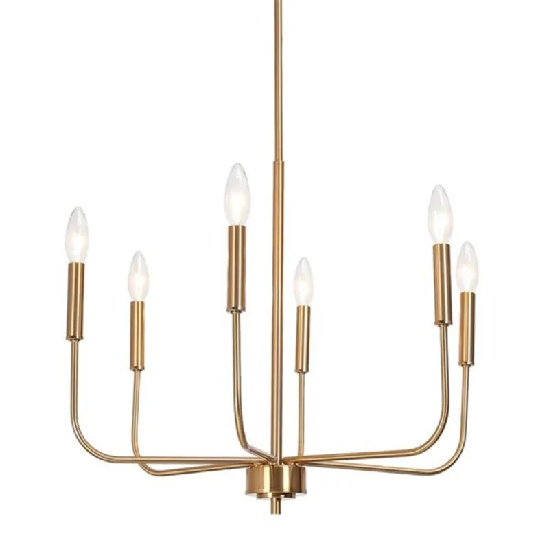 Uolfin Chandelier 6 -Light Branch Candle-Style in Metal - Polished Copper