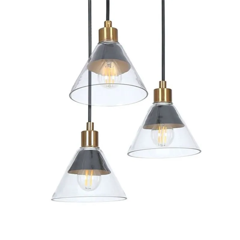 Uolfin Chandelier 3 -Light Linear in Matte Black Metal and Copper with Clear Glass