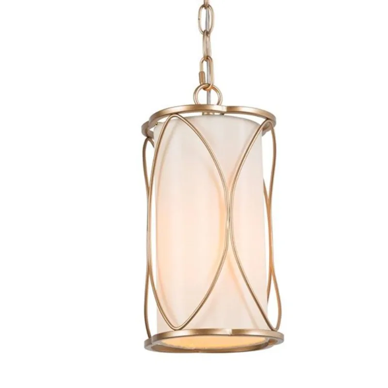 Uolfin 1-Light Gold Pendant Light with Off-White Fabric Cylinder Shade - 81-in H