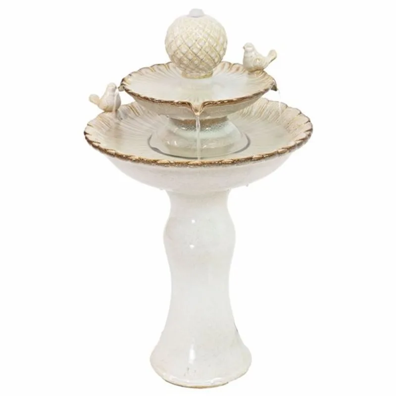 Sunnydaze Decor White Resting Birds Ceramic Outdoor 2-Tier Water Fountain