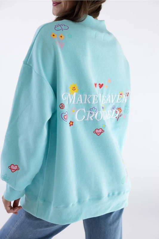 Katydid Make Heaven Crowded Mockneck Sweatshirt for Women in Light Blue L / LT Blue
