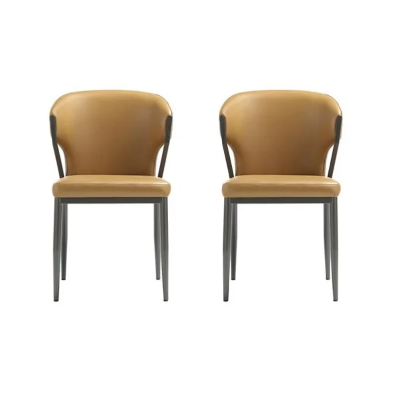 Manhattan Comfort Kirsten Camel Leatherette Upholstered Dining Chair w/ Metal Legs - Set of 2