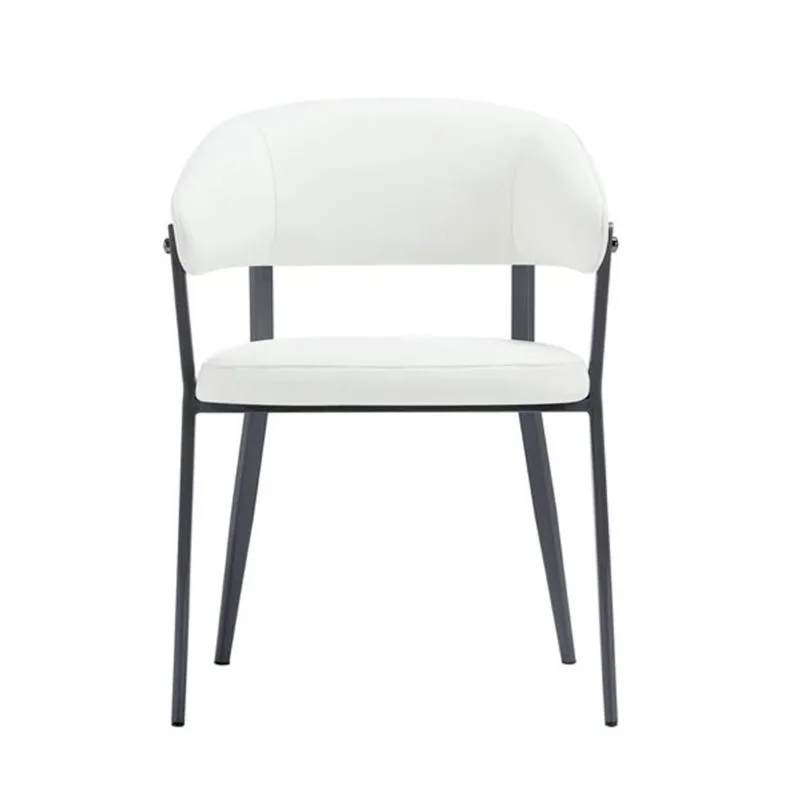 Manhattan Comfort Belle White Textured Leatherette Upholstered Dining Chair w/ Metal Legs