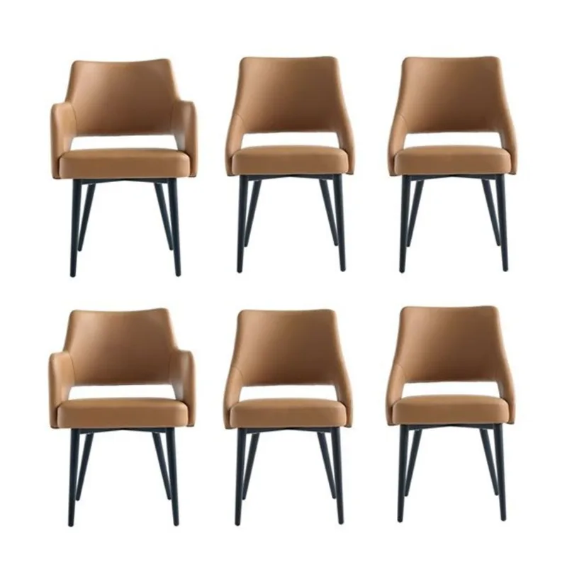 Manhattan Comfort Tremont Saddle Leatherette Upholstered Dining Chair w/ Black Metal Legs - Set of 6