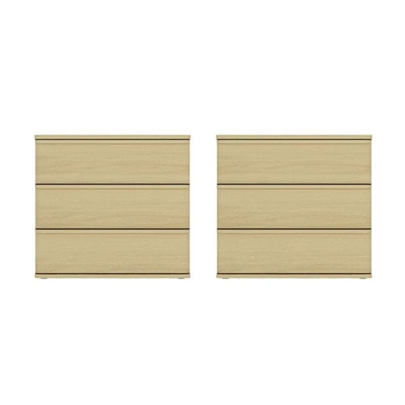 Manhattan Comfort Molly 26-in W Natural Oak Composite Modern 3-Drawer Nightstand - Set of 2