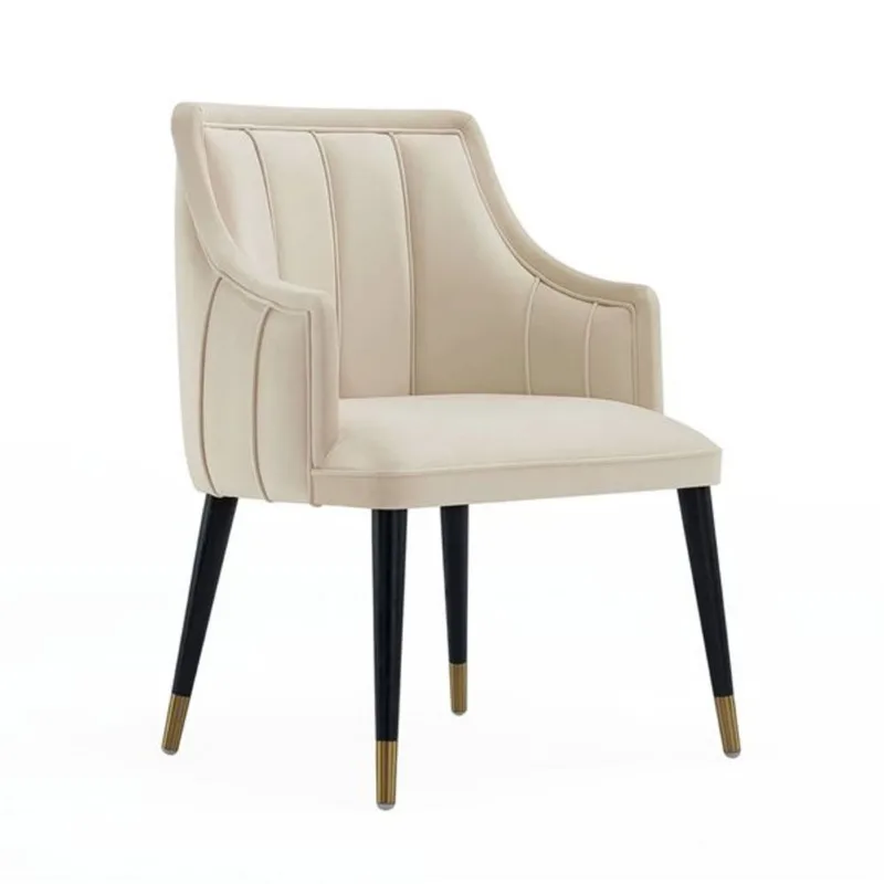 Manhattan Comfort Eda Cream Velvet Upholstered Wood Dining Armchair