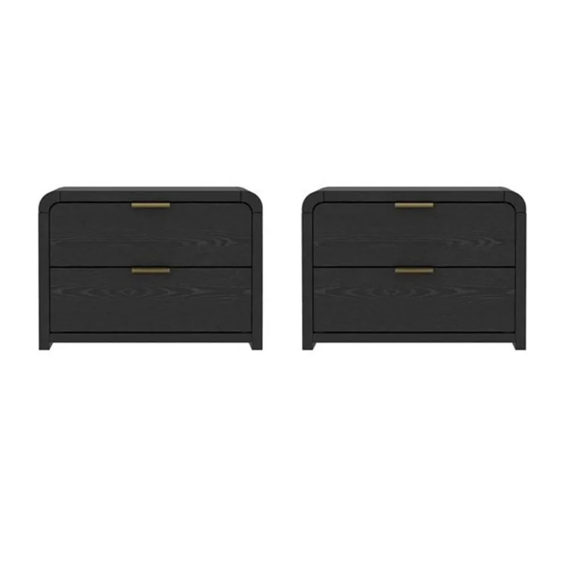 Set of 2 Manhattan Comfort Grace 2-Drawer Nightstands 28-in - Black and Gold