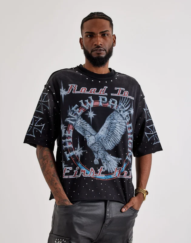 First Row Cropped New Paradise Rhinestone Tee MED