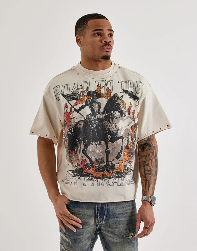 First Row Cropped Horse Flag Rhinestone Tee LG