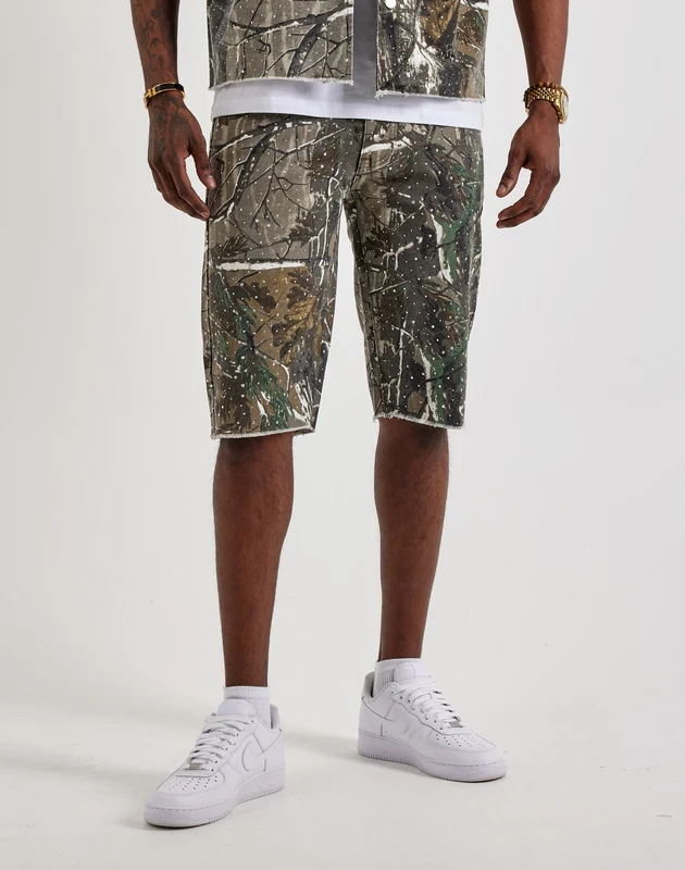 First Row Rhinestone Canvas Shorts 36