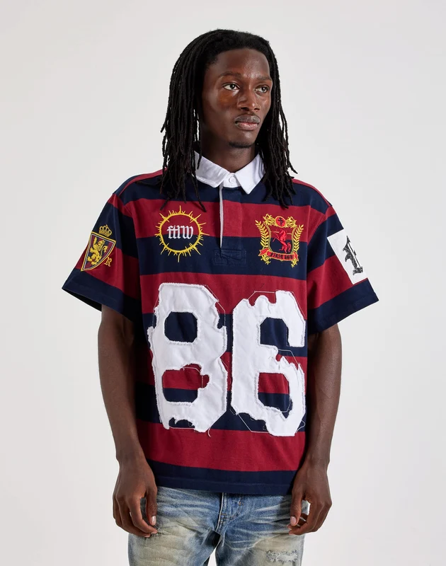 First Row Applique Patch Washed Polo Shirt SM