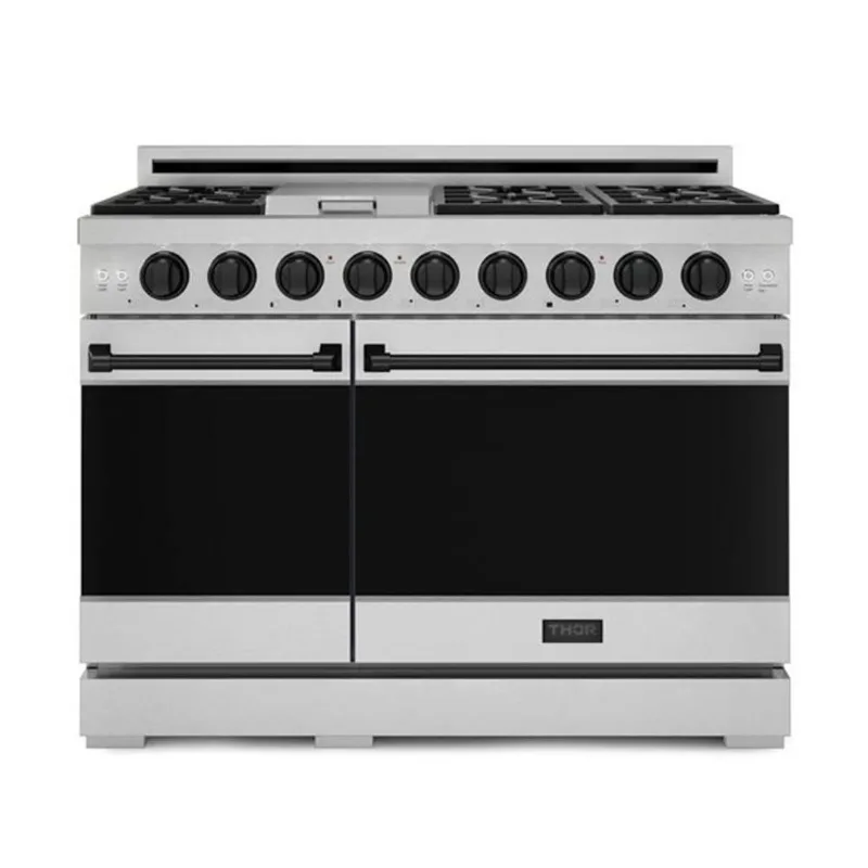 Gordon Ramsay by THOR Kitchen 48-in Stainless Steel/Black Professional Gas Range w/ Double Oven