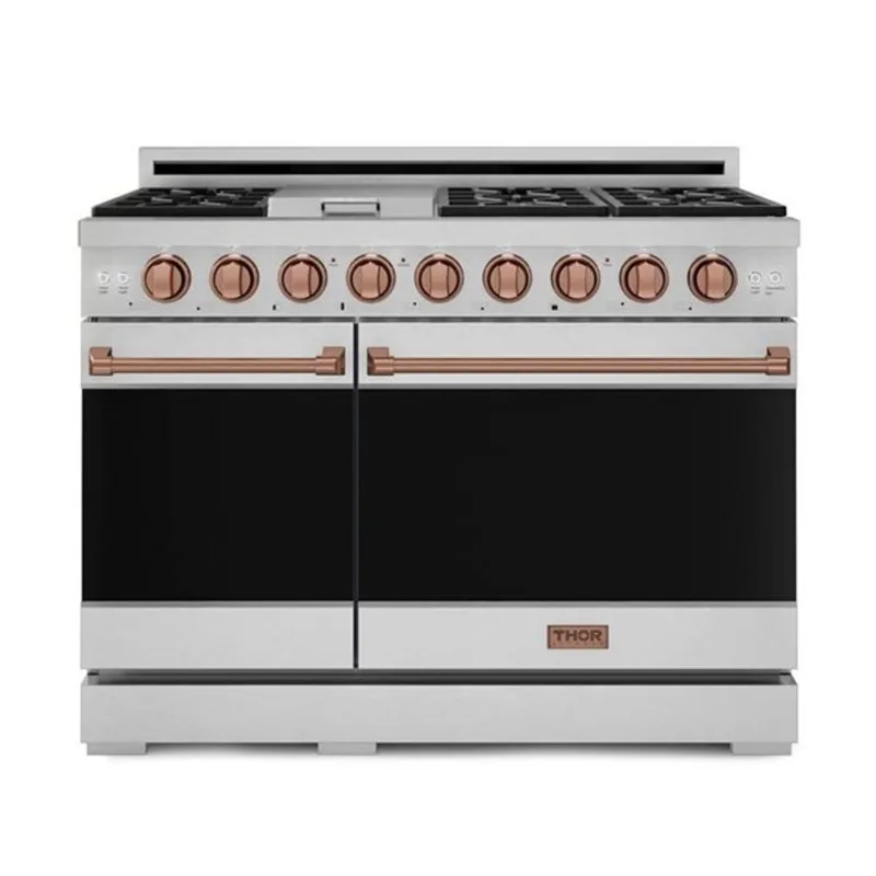 Gordon Ramsay by THOR Kitchen 48-in Professional Gas Range w/ Double Oven in Stainless Steel/Rose Gold