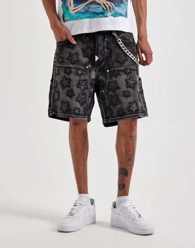 Guapi PU Stars Chain Denim Shorts 36