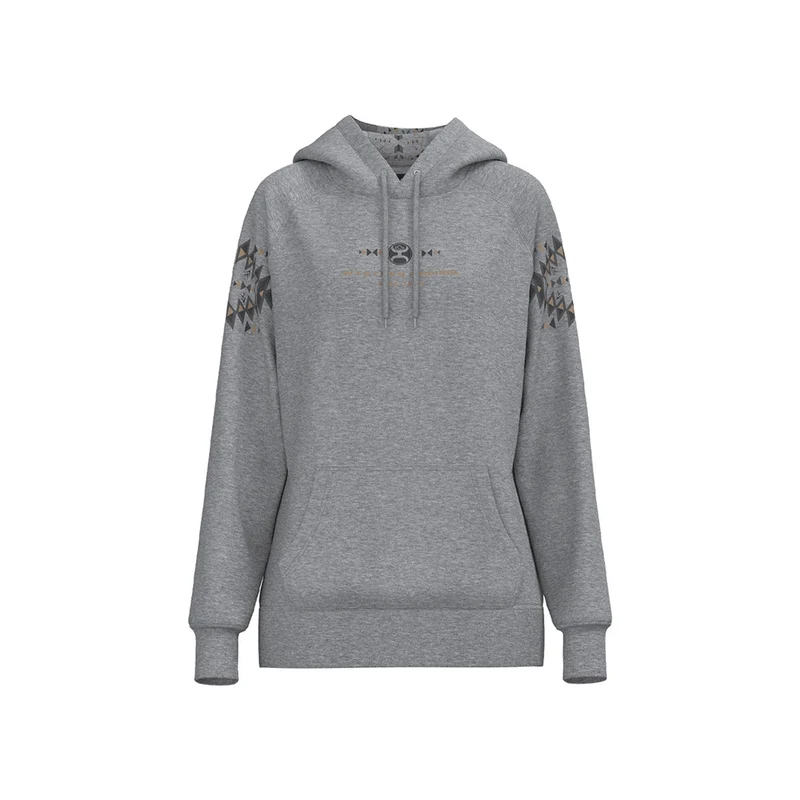 Hooey Women's Eldorado Hoodie Heather Grey w/ Black and Tan Aztec S