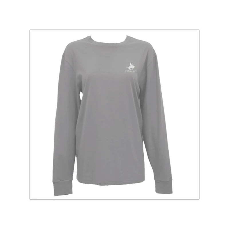 Hooey Women's Mustang Long Sleeve T-Shirt Grey w/ Tan Logo XL