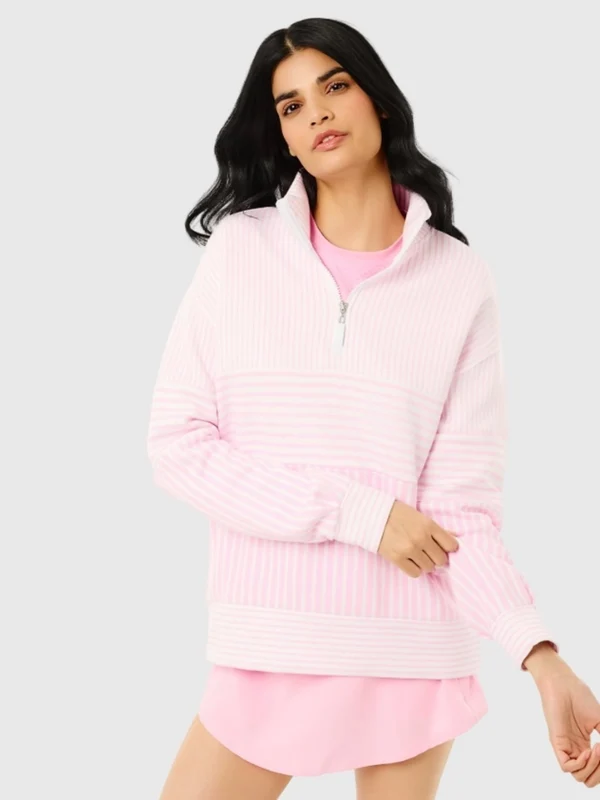 Addison Bay Women's Soft Luxe Varsity Quarter-Zip S / SUPER WHITE/ BUBBLEGUM STRIPE