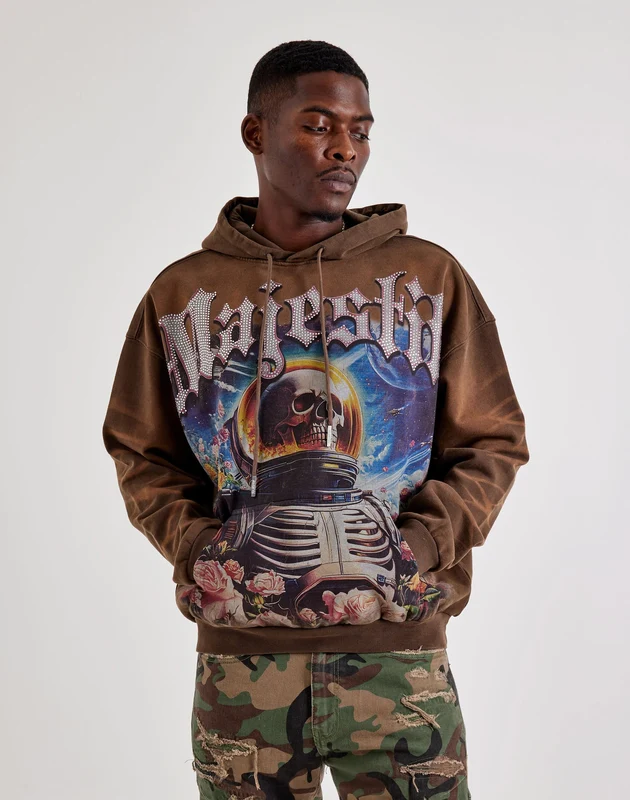 Majestik Moon Man Graphic Rhinestone Hoodie MED