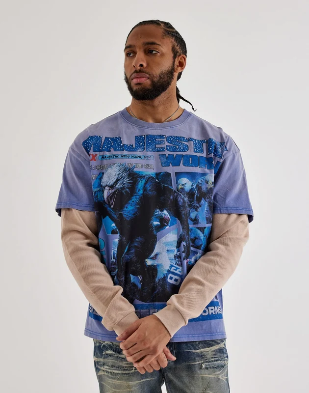Majestik Sky Bears Long-Sleeve Twofer Shirt 2XLG