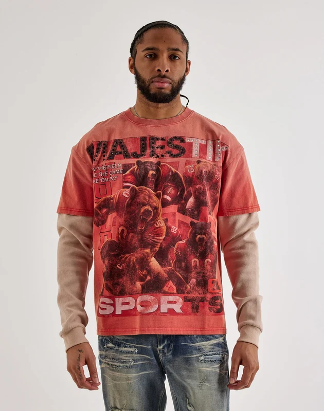 Majestik Grit Up Long-Sleeve Twofer Shirt LG