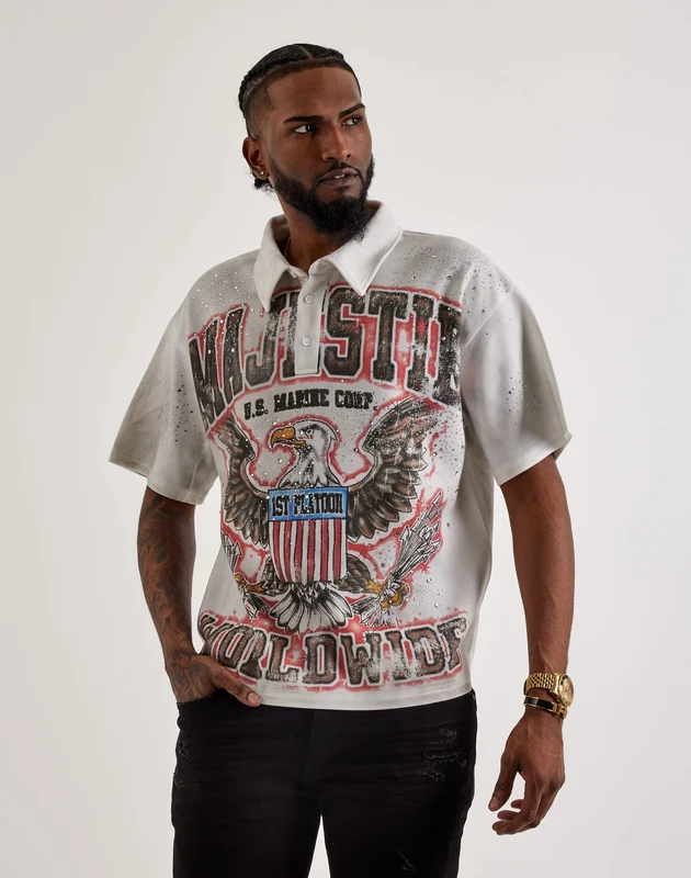 Majestik Eagle Rhinestone Polo Shirt SM