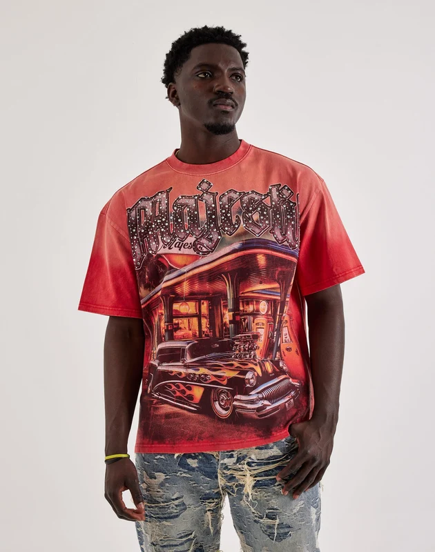 Majestik Old School Flame Rhinestone Tee MED