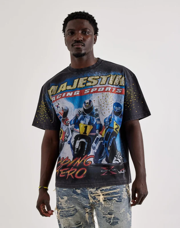 Majestik Riding Here Rhinestone Tee MED