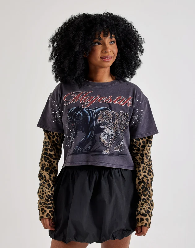 Majestik Leopard Twofer Long-Sleeve Tee LG