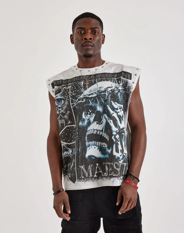 Majestik No Face No Case Rhinestone Sleeveless Tee SM
