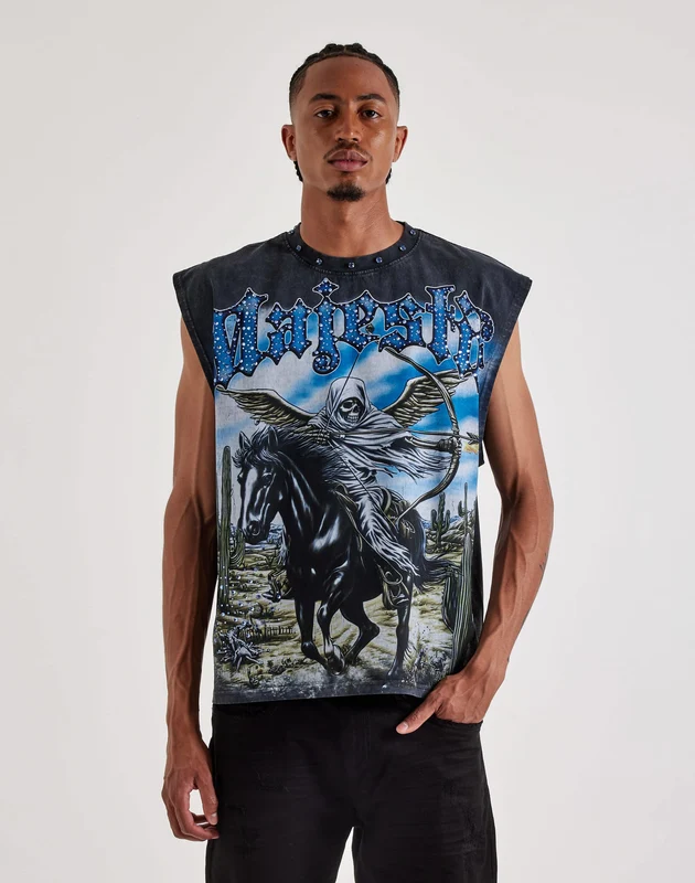 Majestik Run Free Rhinestone Sleeveless Tee XLG