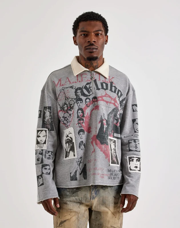 Majestik Global Faces Long-Sleeve Quarter-Zip Shirt XLG