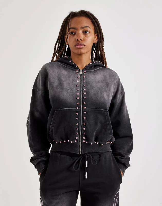 Majestik Full-Zip Rhinestone Fleece Hoodie LG