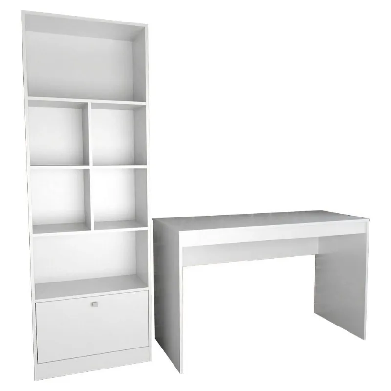 Conjunto Mesa Escrivaninha e Estante B30 Moderno MDP 120cm Branco Nova Mobile