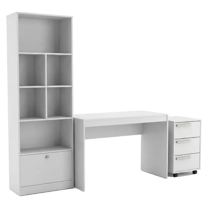 Mesa Escrivaninha com Estante B31 Moderno 3 Gavetas MDF-MDP 120cm Branco Nova Mobile