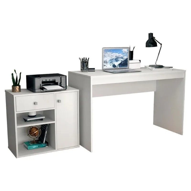 Mesa Escrivaninha e Armário para Escritório B32 1 Porta 1 Gaveta MDP 120cm Branco Nova Mobile