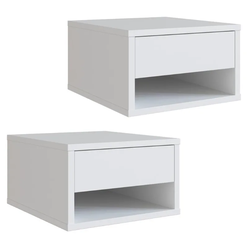 Kit 02 Mesa de Cabeceira Suspensa B87 1 Gaveta MDP Branco Nova Mobile