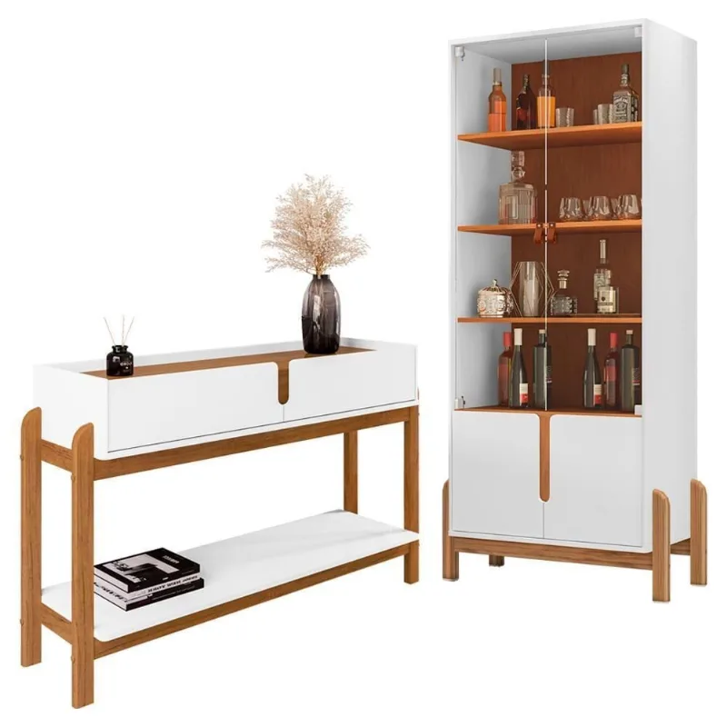 Cristaleira e Aparador Lizz 8 Portas 2 Gavetas MDF Branco Casa D Móveis