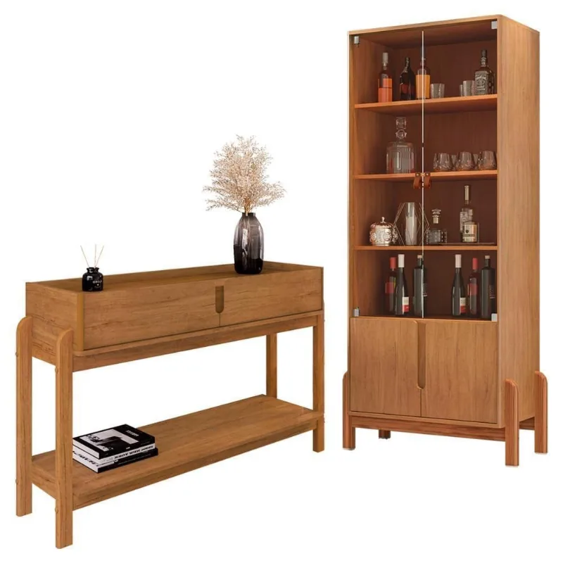 Kit Cristaleira e Aparador Lizz 8 Portas 2 Gavetas MDF Amadeirado