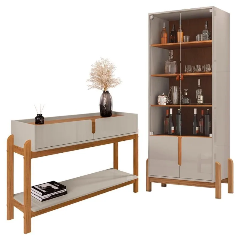 Cristaleira e Aparador Lizz 8 Portas 2 Gavetas MDF Off White