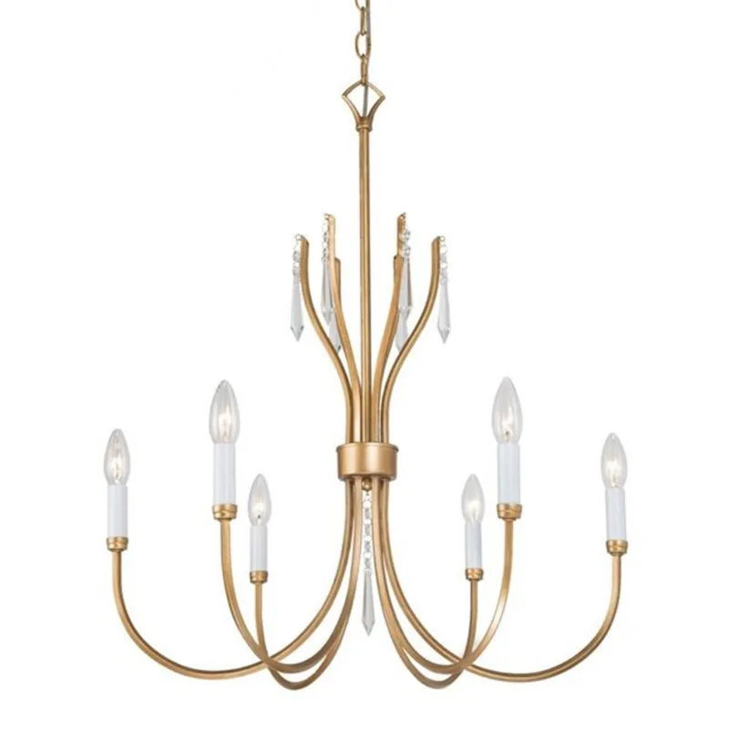 LNC Eclinataric Chandelier 6-Light Gold White Candle Modern Crystal
