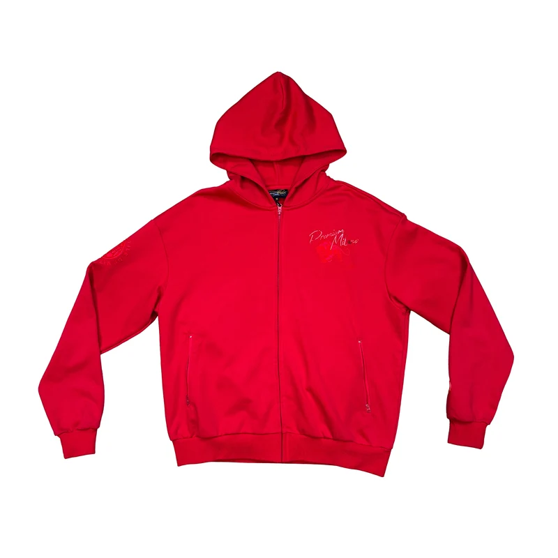 Men's Tonal Panther Zipper Hoodie Red / 3XL
