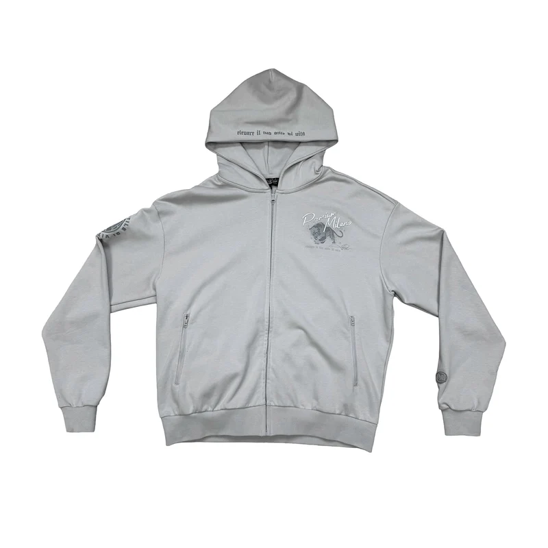 Men's Tonal Panther Zipper Hoodie Gray / S