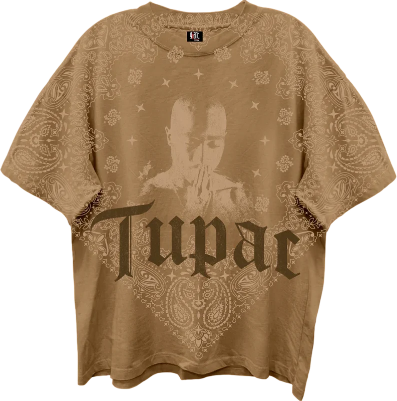 Front & Back Praying Hands Tupac Shakur Oversized T-Shirt Large