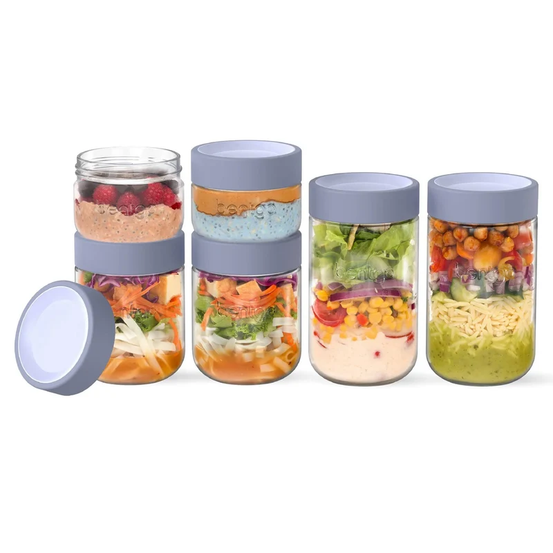 Glass Food Storage Jars 6-Pack - Serene Blue Open Box
