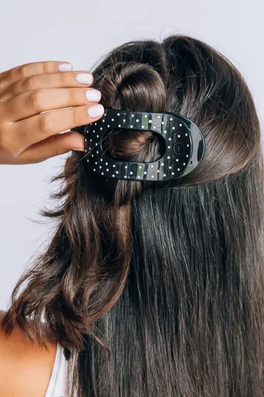 Teleties Medium Flat Round Polka Dot Party Hair Clip in Black | TT-FCM01-270 NoSz / No Color