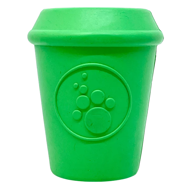 Coffee Cup Rubber Dog Chew Toy for Power Chewers | Treat Dispenser | USA Made Large Coffee Cup Treat Dispenser - GREEN