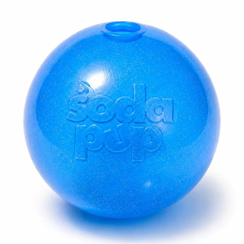 Glitter Ball Dog Toy | Soft PUP-X Rubber Floating Fetch Ball with Treat Dispenser | USA Made Blue Glitter